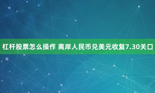 杠杆股票怎么操作 离岸人民币兑美元收复7.30关口